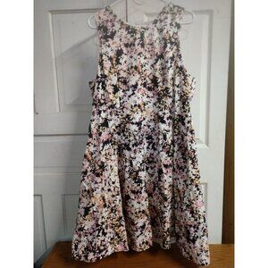 Liz Claiborne Floral Sleeveless Dress 18 White Polyester Spandex Blend Knee Leng
